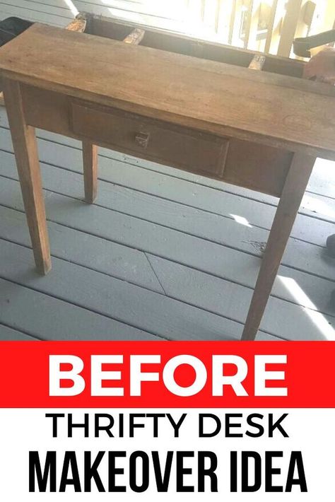 Looking for a home office desk that is unique and creative? Check out this thrift store furniture makeover upcycle project that is perfect if you're decorating on a budget and love a retro boho decor style. #diy #desk #makeover Old Desk Makeover Diy, Old Desk Makeover, Thrift Store Furniture Makeover, Diy Desk Makeover, Boho Decor Style, Desk Makeover Diy, Thrifted Home, Thrifted Home Decor, Store Furniture