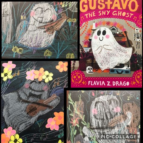 Gustavo the Shy Ghost art project freebie from Soul Sparklettes Art Gustavo The Shy Ghost, Chalk Activity, Chalk Activities, Art Sub Lessons, Third Grade Activities, Ghost Crafts, Reading Projects, Ghost Art, Day Of The Dead Art