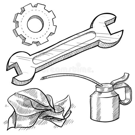 Illustration about Doodle style plumber or mechanic vector illustration with plunger, ball cap, tissue, wrench, and pipe wrench. Illustration of renovation, clog, tissue - 22354473 Mechanical Doodle, Art Tools Illustration, Mechanics Drawing, Clipart Drawings, Car Festival, Car Mechanics, Chalkboard Calendar, Crayola Coloring Pages, Tools Drawing