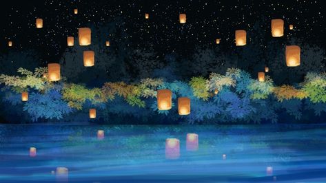 Lantern Art Drawing, Lantern Wallpaper, Festival Paint, Sky Hand, Lantern Illustration, Lantern Painting, Lantern Art, Floating Lanterns, Night Illustration