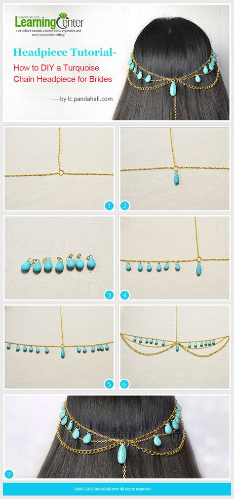 Turquoise Chain Headpiece for Brides Beaded Headpiece, Chain Headpiece, Headpiece Diy, Lucet, Bride Headpiece, Estilo Hippie, Head Chain, Head Jewelry, How To Make Diy