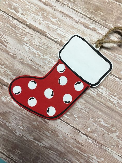 Hand painted wood Painted Wood Stocking Ornaments, Painted Christmas Stocking, Stocking Painting, Christmas Photobooth, Hanger Ideas, Christmas Stocking Ornament, Christmas Photo Booth, Christmas Stockings Diy, Painted Christmas Ornaments