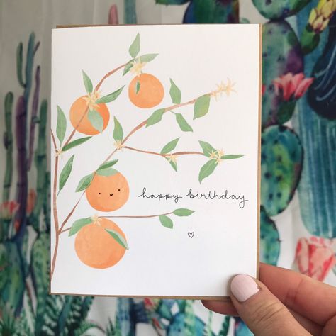 Oranges Birthday Card, Orange Tree Happy Birthday Greeting Card, Happy Citrus Pretty Greeting Cards, Postcard Happy Birthday, Birthday Card Painting Ideas, Watercolor Birthday Card Diy, Hand Painted Birthday Cards, Birthday Cards Homemade, 80 Birthday Card, Happy Birthday Watercolor Card, Watercolor Happy Birthday Card