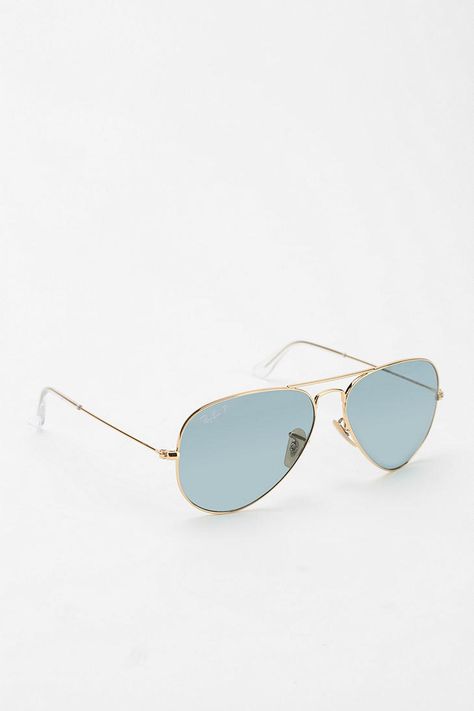 Ray-Ban Golden Blue Aviator Sunglasses - Urban Outfitters Blue Aviator Sunglasses, Urban Outfitters Sunglasses, Aviators Women, Ray Ban Aviators, Sunglasses Online, Aviator Sunglasses, Ray Ban, Mirrored Sunglasses, Sunnies