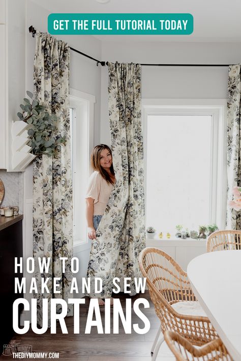 How To Sew Curtains, Diy Drapes, Curtain Sewing Pattern, Sew Curtains, Curtain Tutorial, No Sew Curtains, Simple Curtains, Long Curtains, Diy Concrete