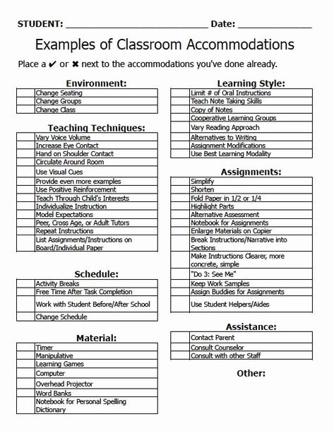 504 Accommodations, Classroom Accommodations, 504 Plan, Planning School, Special Education Resources, Differentiated Instruction, Class Management, Classroom Behavior, School Psychology