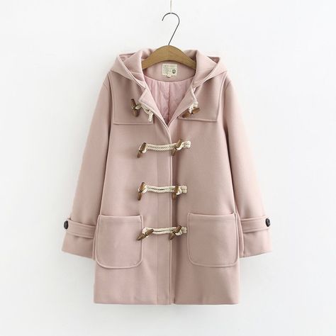 Aigan - Hooded Toggle Coat | YesStyle Navy Blue Coat, Toggle Coat, Clothing Winter, Autumn Clothing, Hoodie Coat, Pink Coat, College Style, Blue Coats, Button Jacket