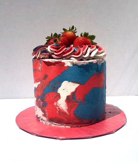 #Redwhiteandbluemarbledcake Red And Blue Cake Design, Red And Blue Cake, Marbled Buttercream, Royal Blue Cake, 4th Of July Cake, Yellow Birthday, Red Cake, Ombre Cake, 26th Birthday