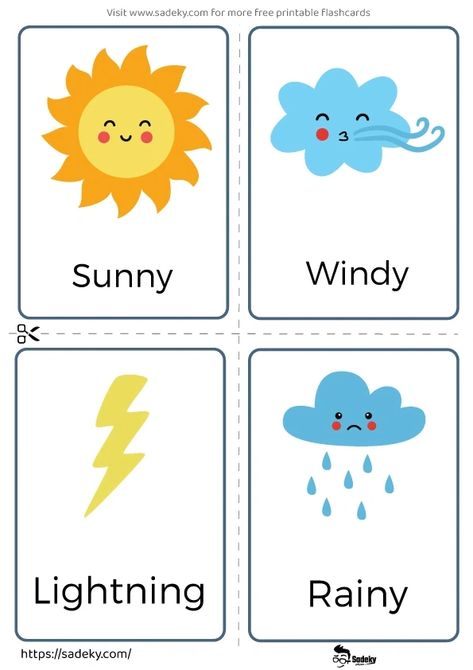 12 Free Weather Flashcards Printable For Preschool | Sadeky Weather Flash Cards Free Printable, Weather Cards Preschool Free Printable, Free Printable Weather Chart Preschool, Flashcards For Preschoolers, Sunny Preschool Activities, Sun Worksheets Preschool, Flash Cards For Kids Ideas, Weather Pictures For Kids Free Printable, Weather Cards Free Printable