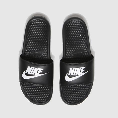 Nike Sliders, Nike Benassi, Womens Footwear, Football Gear, White Product, Sandals For Sale, Nike Black, Shopping List, Black Nikes