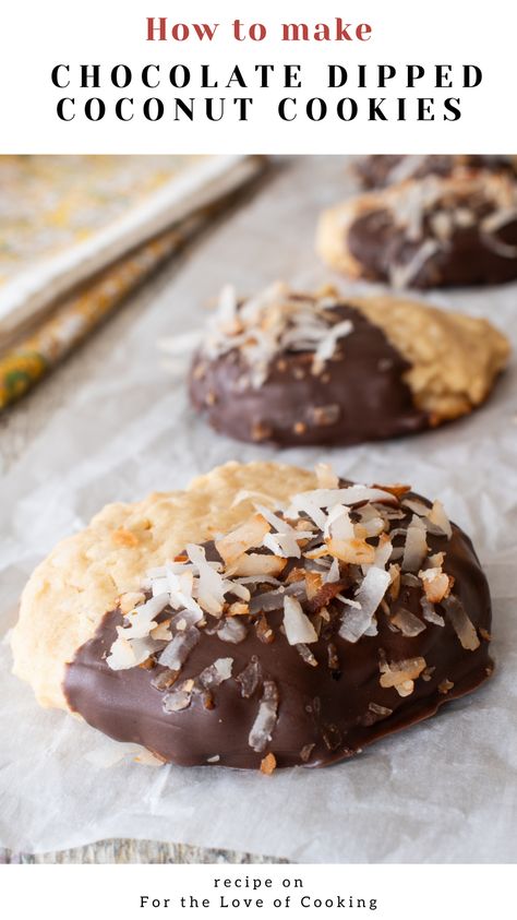 Chocolate dipped coconut cookies are light and soft coconut cream cheese cookies made extra special with dark chocolate and toasted coconut. #recipe #cookiesrecipe #desserts #easydesserts #coconut #CoconutCookies Coconut Cream Cheese Cookies, Oreo Dessert Easy, Chocolate Dip Recipe, Coconut Cream Cheese, Coconut Recipe, Coconut Cookie, Coconut Flour Cookies, Cookies With Cream Cheese, Coconut Chocolate Bars