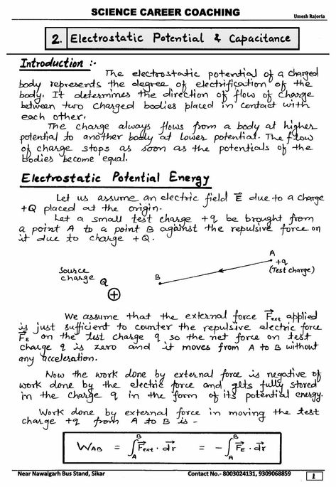 2 electric potential & capacitance notes ( english ) Electrostatic Potential And Capacitance, Electric Potential And Capacitance, Capacitance Physics Notes, Electric Potential, Electric Field Physics Notes, Electrical Notes, Electrostatic Physics Notes Class 12, Electric Charges And Fields Notes, Electricity Notes