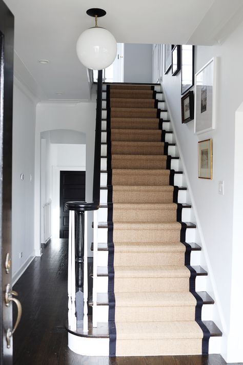 Our Sisal Stair Runner Separator % % Separator Danielle Moss Sisal Stair Runner, Stair Runner Ideas, Red Oak Flooring, Oak Floor Stains, Stairway Gallery Wall, Stairway Gallery, Wall Staircase, Farmhouse Staircase, Stairs And Hallway Ideas