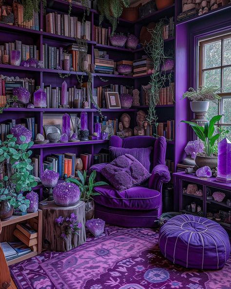 Which of these purple cottage home aesthetics is your favorite , 1,2,3,4,5,6,7,8,9 or 10? 💜 “Embrace the enchantment of lavender dreams in this whimsical purple haven. A cottage where every shade of violet dances with the whispers of serenity, inviting you to escape into a world of tranquility and charm. 💜🏡 💜 Friendly disclaimer~ These fantasy scenes were created using mixed media & programs such as Photoshop, Lightroom, Midjourney and with the use of RF stock images from Unsplash & Pexels~ .... Maximalist Living Room Decor, Witchy Living Room, Purple Cottage, Purple Living Room, Home Aesthetics, Victorian Bedroom, Purple Kitchen, The Whispers, Purple Rooms