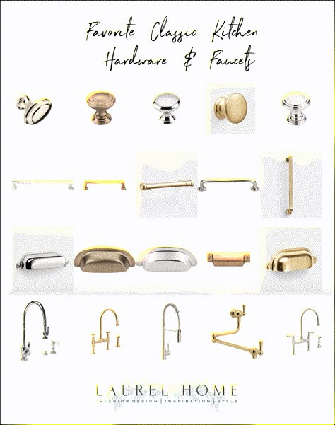 favorite kitchen hardware - classic kitchen combos Brass Kitchen Hardware Modern, Brass Drawer Pulls Kitchen, Brass And Chrome Kitchen, Brass And Nickel Kitchen, Chrome And Brass Kitchen, Kitchen Combos, Gold Drawer Pulls Kitchen, Rejuvenation Hardware, Gold Kitchen Hardware