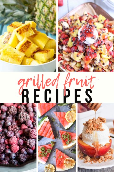 Grilled fruit? YES! Now is the time to throw some fruit on the grill and try this summer dish! Grilled Fruit Salad, Grilled Fruit Skewers, Best Grilled Fruit, Grilled Fruits On The Grill, Grilled Pineapple Boats, Grilled Peaches And Chicken, Grilled Nectarines, Grilled Fruit Dessert, Grilled Fruit Kabobs