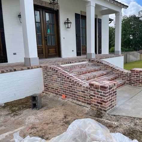 (20+) Facebook Brick Skirting House Exterior, Brick Front Porch Steps, Brick Steps Front Porch, Brick Columns Porch, Brick Porches, Brick Front Porch, Acme Brick, Brick Porch, Brick Archway