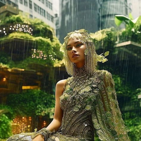 AI Prințesa Digitală on Instagram: "🌳URBAN JUNGLE EMPRESS👑 from the RAINFOREST GODDESS by @printesa.digitala assisted by AI ✨ Rainforest Goddess celebrates the fusion of nature and high fashion, creating a captivating narrative that embodies the mystical allure of the rainforest, the grandeur of haute couture, and the enchantment of the urban jungle." Debut Inspiration, Jungle Fashion, Jungle Outfit, Jungle Dress, The Rainforest, Jungle Theme, Tropical Rainforest, Urban Jungle, The Urban