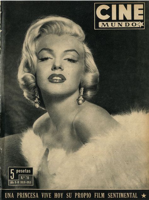 Cine Mundo - 1953, magazine from Spain. Front cover photo of Marilyn Monroe by Frank Powolny, 1953. Marilyn Monroe Poster, Movie Covers, Marilyn Monroe Photos, Picture Collage Wall, Norma Jean, Norma Jeane, Vintage Poster Art, Picture Collage, Film Posters