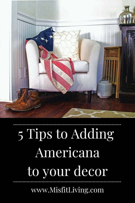 We are diverse, unconquerable, unified, and American. Here are 5 simple inspirational tips to elevate your home with patriotic Americana home décor flair. Primitive Living Room Ideas, Patriotic Living Room, Americana Farmhouse Decor, Americana Living Rooms, Trailer Renovation Ideas, Organizing Ideas For Home, Americana Home Decor, Trailer Renovation, Primitive Living Room