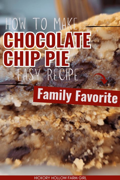 Easy Chocolate Chip Pie Chocolate Chip Pie Recipe Easy, Chocolate Chip Cookie Dough Pie, Chocolate Chip Pie Recipe, Chocolate Cookie Pie, Homemade Chocolate Pie, Chocolate Chip Cookie Pie, Chocolate Chip Pie, Toll House Chocolate Chip, Gooey Chocolate Chip Cookies