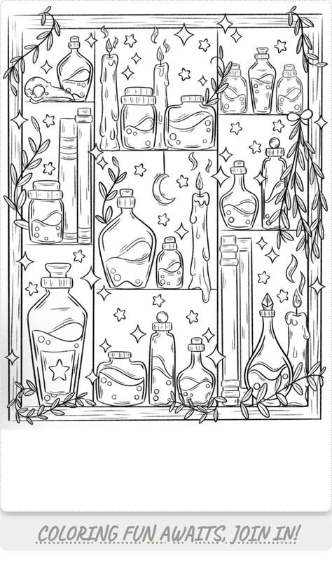 Magical witch coloring pages featuring crystal designs. Perfect for fantasy lovers and coloring enthusiasts! Tarot Coloring Pages Free Printable, Wicked Coloring Pages, Witchy Coloring Pages Free Printable, Witchcraft Coloring Pages, Crystal Coloring Page, Spiritual Coloring Pages, Cottagecore Coloring Pages, Goth Coloring Pages, Magic Coloring Pages