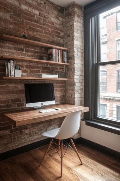 Floating furniture like wall-mounted desks and shelves to keep your small home feeling open and airy. Free up floor space and maintain a clean, uncluttered look. 🖼✨🌿 #FloatingFurniture #SmallHomeDecor #OpenSpaces #MinimalistLiving Desk With Floating Shelves, Wall Desk Ideas, Floating Desk Ideas, Floating Wall Desk, Floating Furniture, Home Feeling, Shelves Ideas, Wall Mounted Desk, Floating Desk