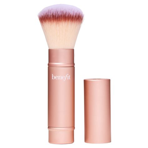 Blend your way to a gorgeous glow with this multitasking, retractable cheek brush. The tapered, dome-shaped brush head is made of soft, synthetic bristles tailor-made for smooth application of powder blush, bronzer & highlighter, and the handle is retractable and easy to use.  Connect the cap to the handle to use as a full-size brush or leave them apart for when you need just a quick swipe on the go!  - Tapered, dome-shaped brush blends powders seamlessly - Soft & fluffy bristles create an airbrushed effect - Retractable, easy-to-use & travel-friendly  To use: Swirl brush onto powder blush, bronzer or highlighter. Apply and blend onto desired areas of the cheeks and face.  Beauty Tip Pair with any Benefit blush for a pop of fresh colour on your cheeks. Benefit Blush, How To Apply Blush, Brow Wax, Highlighter Brush, Powder Blush, Benefit Cosmetics, Makeup Reviews, Multi Tasking, Makeup Tools Brushes