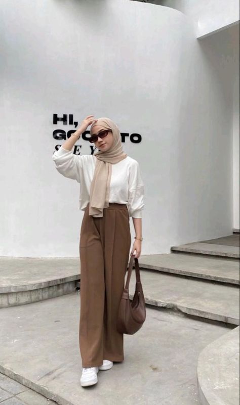 Outfit Kulot, Outfit Hijab Casual, Estilo Hijab, Stile Hijab, Hijab Look, Muslim Outfits Casual, Hijab Style Casual, Hijabi Fashion Casual, Casual Hijab