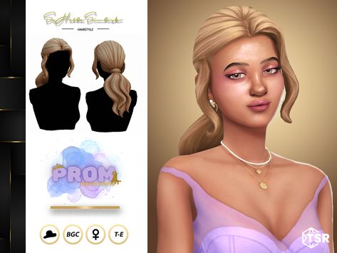 Sims 4 Prom Hair, Sims 4 Fancy Hair, Low Ponytail Sims 4 Cc, Sims 4 Low Ponytail, Sims Hair Updo, Medieval Hairstyles, Sims 4 Cc Eyes, Prom Poses, Pelo Sims