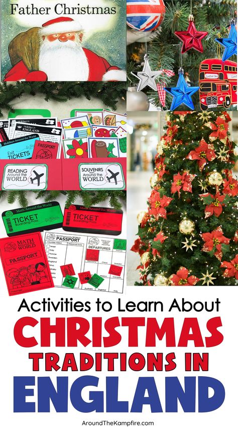 Holiday activities for kids to learn about Christmas traditionsin England. Christmas In England Crafts For Kids, England Christmas Crafts For Kids, Father Christmas Craft, Christmas In England For Kids, Christmas In Uk, Christmas Crafts Around The World, Christmas In Usa, Christmas In India, Christmas England