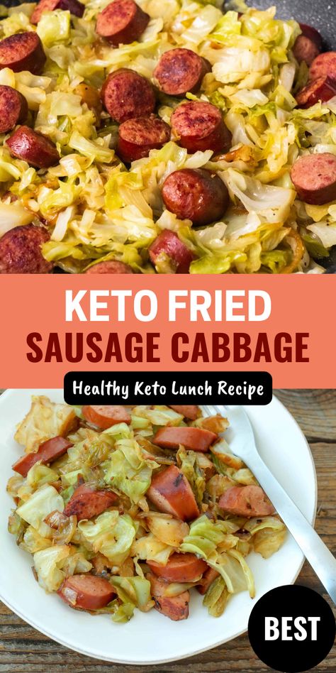 This keto fried sausage cabbage recipe is a one pan meal that is perfect for busy nights. It’s low carb, keto, paleo, and whole30. Keto Stuffed Cabbage Casserole, Italian Sausage Recipes Keto Low Carb, Keto Tik Tok Recipes, Keto Savoy Cabbage Recipes, Keto Cabbage Recipes Low Carb, Low Carb Brats Recipes, Low Carb Bratwurst Recipes, Keto Chicken Sausage Recipes, Keto Bratwurst Recipes