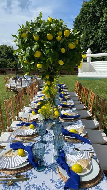 the boho experience on Instagram: "Transformed this backyard into Capri 🍋 how did we do? Over 1,000 lemons used this day! 95 guest attended 🍋 Thank you for trusting us with your vision @lifewithrinad . . . #capri #capribabyshower #babyshower #babyshowergiftideas #miamibabyshower #babyshowerideas #babyshoweridea #miamieventspace #miamieventplanner #miamieventplanners #partydecor #partyinspiration #miamiflorists #miamibeach #fortlauderdale #fortlauderdaleevents #miaminetworking #miamiinfluencer Italian Dinner Party Decorations, Mediterranean Party, Rustic Italian Wedding, Lemon Themed Party, Lemon Centerpieces, Engagement Themes, Jasmine Wedding, Italian Dinner Party, Blue White Weddings