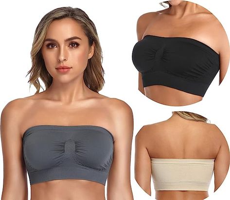 #Tubetops #Comfortablebra Lacy Bralettes, Top Clothing, Bandeau Bra, An Exercise, Wireless Bra, Grey And Beige, Bandeau Top, Strapless Bra, Stretchy Fabric