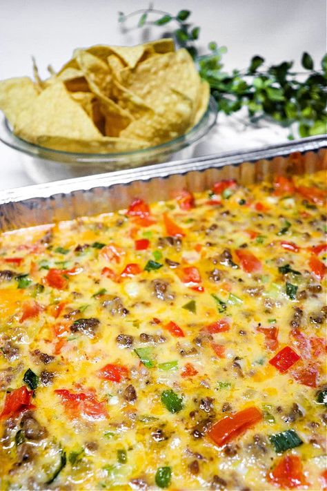 Oven Baked Cheese Dip, Mexican Cheese Dip With Ground Beef, Oven Baked Queso Dip, Rotel Dip In Oven, Rotel Dip With Ground Beef Oven, Queso Dip With Meat, Queso With Ground Beef, Queso Recipe With Meat, Baked Queso Dip