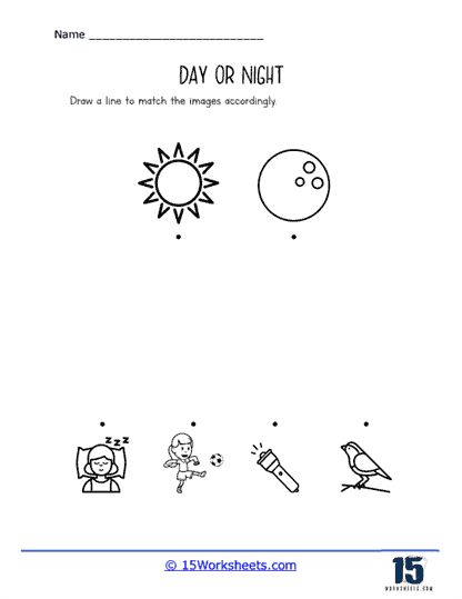 Day And Night Kindergarten, Day And Night Activities Preschool, Day And Night Worksheet, Matching Activity For Preschoolers, Activity For Preschoolers, Holiday Science, Kindergarten Social Studies, The Sun And Moon, Activities Worksheet