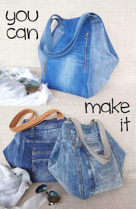 Diy Bags Jeans, Recycled Jeans Bag, Denim Bag Patterns, Denim Bag Diy, Denim Crafts Diy, Sac Diy, Blue Jeans Crafts, Denim Handbags, Denim Purse