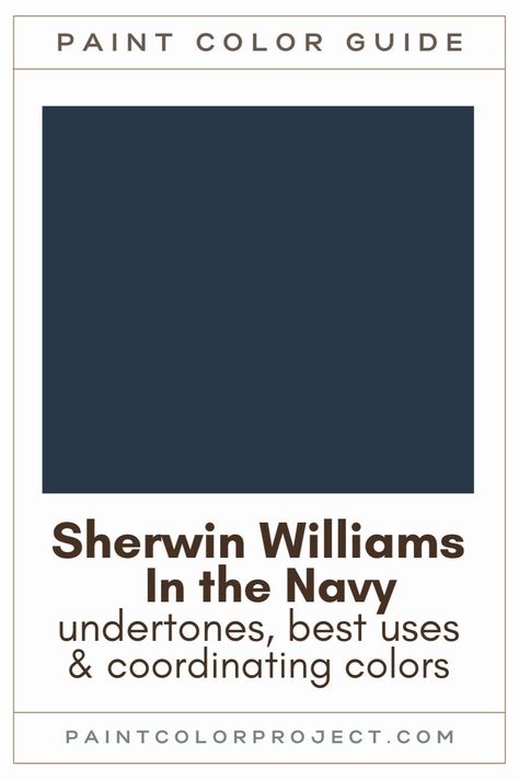 Looking for the perfect navy paint color for your home? Let’s talk about Sherwin Williams In the Navy and if it might be right for your home! In The Navy Sherwin Williams Exterior, Navy And Grey Paint Scheme, Sw 6244 Naval, Dark Navy Paint Color Sherwin Williams, Sw Denim Paint Color, Navy Painted Bedroom, Warm Navy Blue Paint Colors, In The Navy Sherwin Williams Cabinets, Sw Naval Coordinating Colors