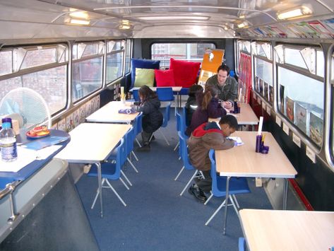 Mobile Educational Projects • Language Laboratories • Apprentice Workshops • Study Units • Mobile Library • Permanent School... Mobile Library Bus, Container Library, Bus Library, Nonprofit Ideas, Mobile Museum, Mobile Classroom, Kids Bus, Bus Advertising, Converted School Bus