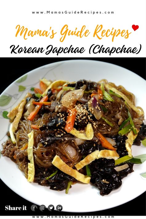 Korean Japchae Recipe (Chapchae) Chapchae Recipe, Korean Japchae, Japchae Recipe, Easy Sides, Side Dishes Easy, Japchae, Side Dish, Asian Recipes, Side Dishes