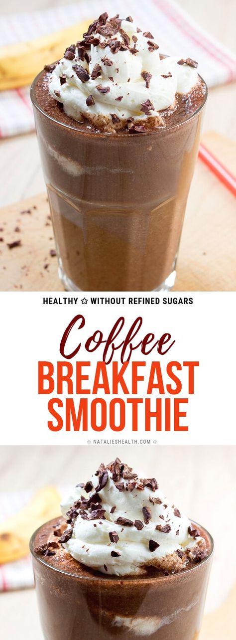 This creamy Coffee Breakfast Smoothie is full of dark chocolate and coffee flavor, very nutritious and so HEALTHY. Perfect smoothie to start the day! #coffee #breakfasrecipe #smoothie #healthysmoothie #vegan #glutenfree #healthy #breakfast #smoothie #healthylife #healthyrecipe #recipe Morning Coffee Protein Shake, Banana Free Smoothie Recipes, Protein Coffee Smoothie Recipes, Coffee Smoothie Recipes No Banana, Greek Yogurt Coffee Smoothie, Non Banana Smoothie Recipes, Coffee Yogurt Smoothie, Healthy Dessert Smoothie Recipes, Coffee Smoothie Without Banana