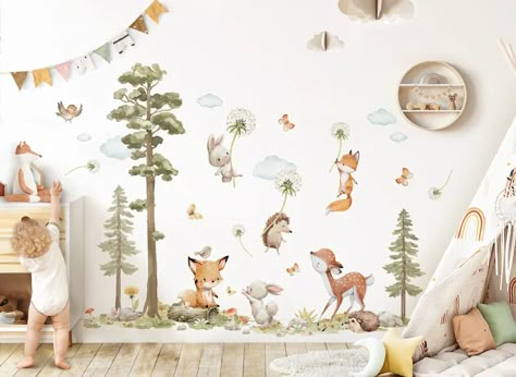 XXL Sticker Set Forest Animals Wall Sticker for Children's Room Dandelion Animals Wall Tattoo for Baby Room Wall Sticker Decoration Self-adhesive DK1137 - Etsy Tattoo For Baby, Nursery Room Wallpaper, Baby Nursery Murals, Forest Kids Room, Woodchip Wallpaper, Baby Room Wall Stickers, Cartoon Forest, Baby Nursery Room, Wall Stickers Animals