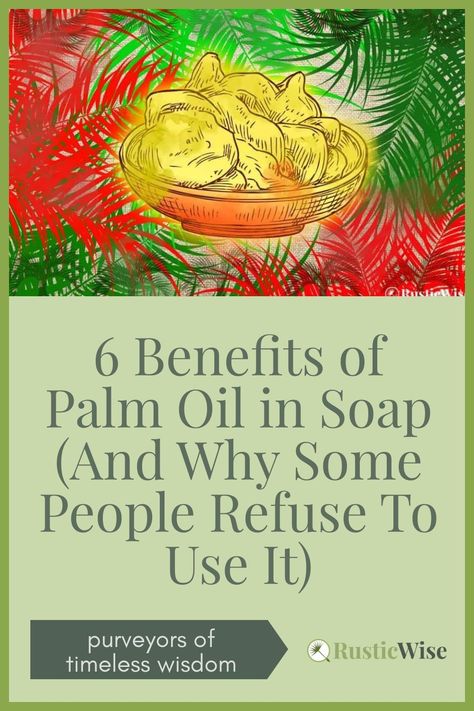 We’ll look at the various benefits of palm oil in soap, what it does in soap, along with palm oil substitutes if you wish to avoid using it. We’ll also share two soap recipes: one with palm oil, and one without. #diy #soap #soapmaking #homemade #handmade | palm oil in soap | via @RusticWise Palm Oil Soap Recipe, Palm Oil Recipes, Palm Oil Benefits, Bee Soap, Oil Substitute, Red Palm Oil, Cold Process Soap Recipes, Gardening Food, Soap Making Recipes