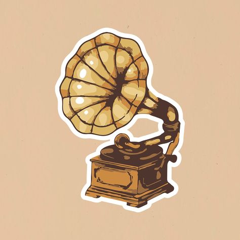 Vectorized vintage Gramophone sticker with a white border | free image by rawpixel.com / Aew Music Stickers Aesthetic Vintage, Music Stickers Aesthetic, Record Player Vintage, Vintage Gramophone, Gramophone Record, World Music Day, Book Art Projects, Vintage Border, Panther Art