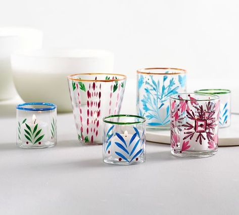 Mother's Day Gifts Ideas 2020 - Gifts For Mom | Pottery Barn Painted Candle Jars, Pottery Barn Paint, Painted Glass Candle Holders, Tea Candle Holders, Glass Votives, Glass Votive Candle Holders, Glass Votive Holders, Diy Candle Holders, Painted Candles