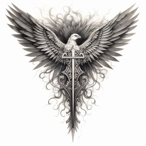 Eagle Back Tattoo, Eagle Chest Tattoo, Tattoo Design For Hand, Cross Tattoo Designs, Chest Piece Tattoos, Back Tattoos For Guys, Eagle Tattoo, Wrist Tattoos For Women, Warrior Tattoo