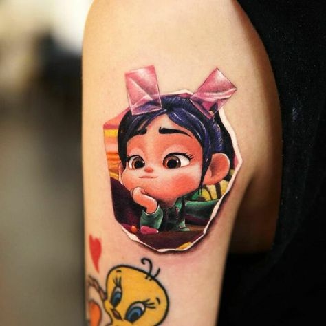 Fancy Tattoo, Pop Culture Tattoos, Culture Tattoos, Sheep Cartoon, Blue Rose Tattoos, World Tattoo, Tattoo Desings, Wreck It Ralph, Dark Art Drawings