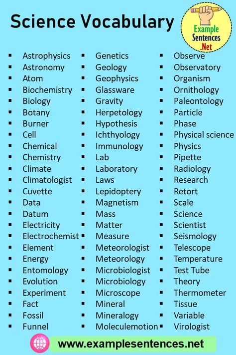 70 Science Vocabulary List - Example Sentences Fantasy Vocabulary, Proper Noun Examples, Scientific Vocabulary, Biology Vocabulary, Commonly Misspelled Words, Chemistry Basics, Basic Science, Science Physics, General Science