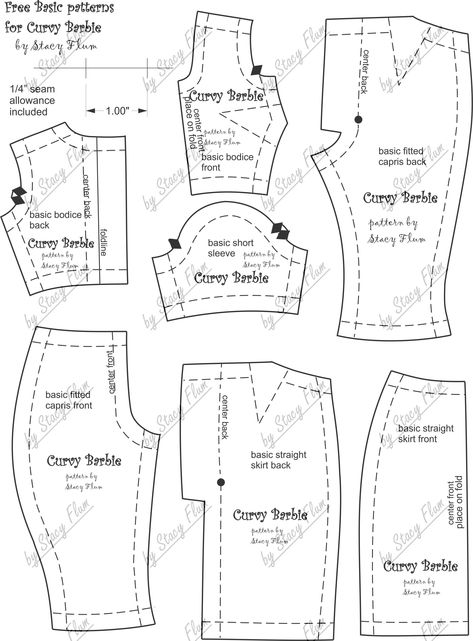 Free pattern for Curvy Barbie. Curvy Doll Pattern, Curvy Barbie Clothes Patterns Free, Free Barbie Sewing Patterns, Free Barbie, Accessoires Barbie, Barbie Sewing, Barbie Dress Pattern, Sewing Barbie Clothes, Barbie Sewing Patterns