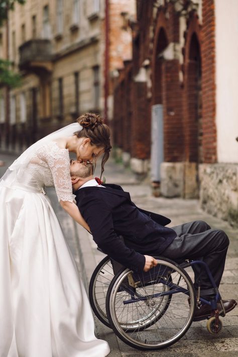 Wheelchair Wedding, Wheelchair Photography, Image Couple, Handsome Groom, Wedding Picture Poses, Photo Poses For Couples, Couple Photography Poses, Wedding Poses, Wedding Pics